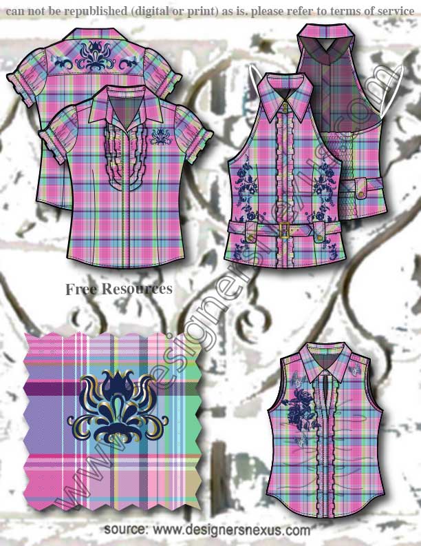 Embroidered Plaid Tops V33 Fashion Portfolio Examples