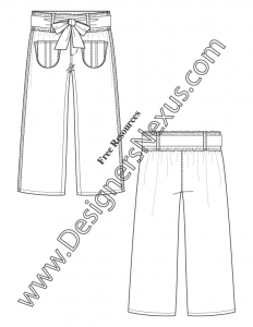 034 paperbag waist pants flat fashion sketch template