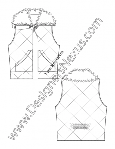035- diamond quilted fur collar vest flat fashion sketch template