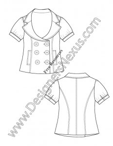 035- double breasted puff sleeve blazer flat fashion sketch
