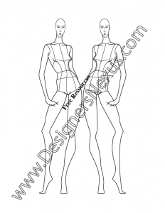 036- female fashion croqui template three-quarter front view