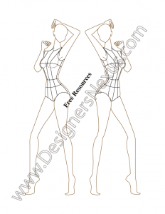 041 female fashion croquis figure template three quarter side pose preview