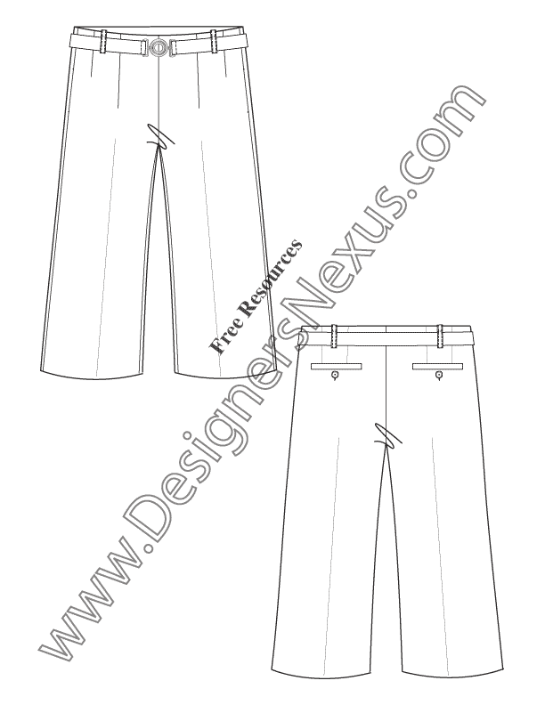 041- tailored bermuda shorts clasp belt flat fashion sketch