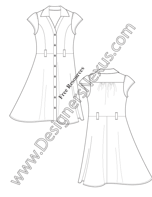 042- button-front shirtdress illustrator flats fashion template