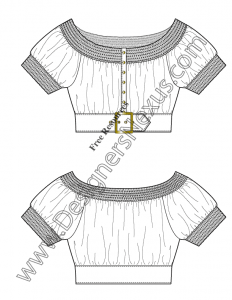 042- cropped peasant top flat fashion drawing templates