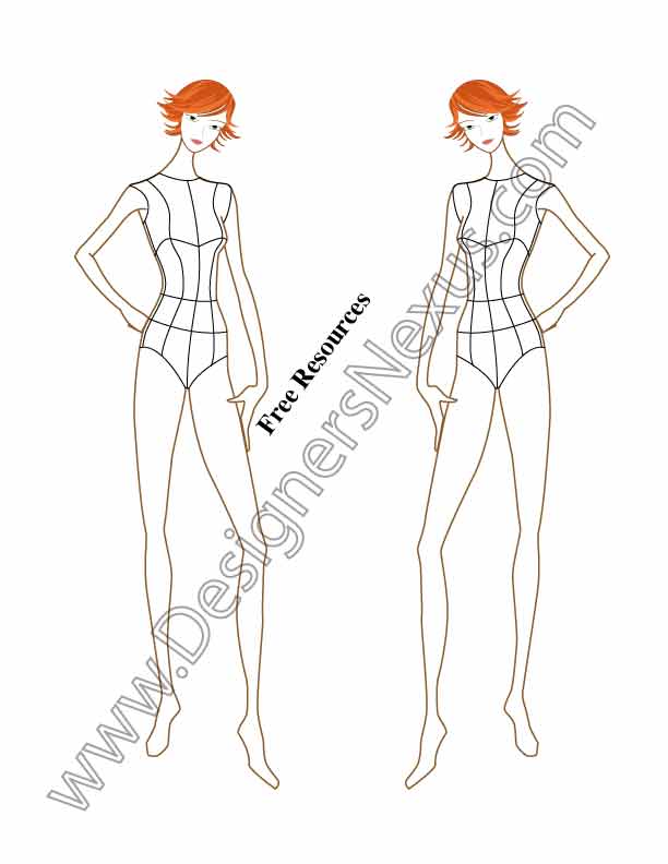 042 female fashion Croqui template figure free download preview