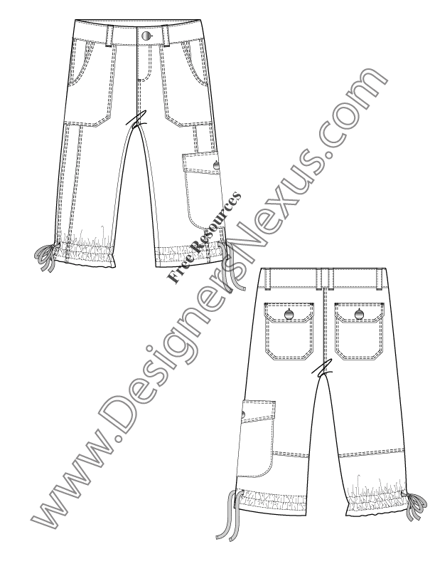 046- cinch hem pants free flat fashion sketch illustrator
