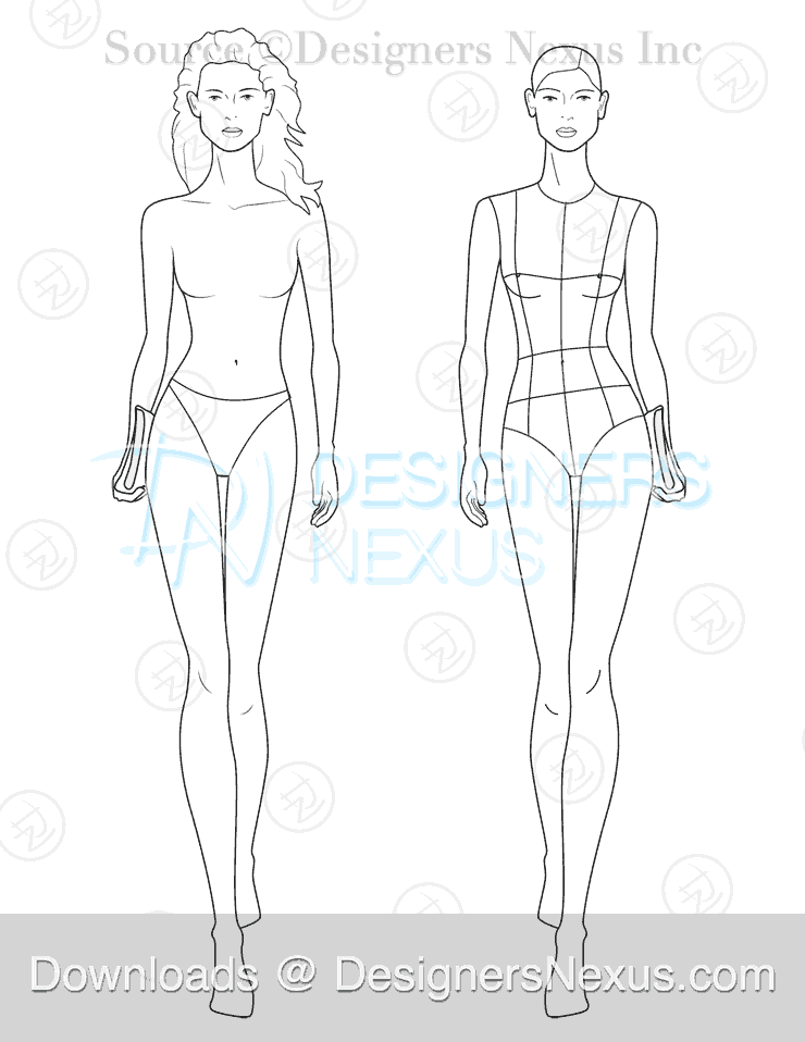 046 fashion croqui template female preview