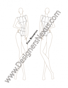 046- front pose female fashion croqui template