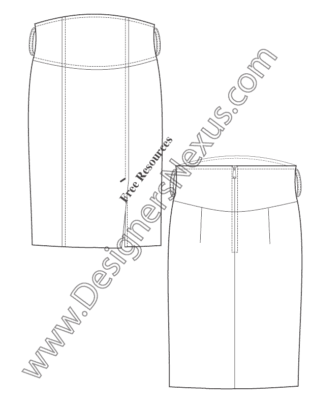 048 High Waist Skirt Flats Technical Drawing for Fashion Free