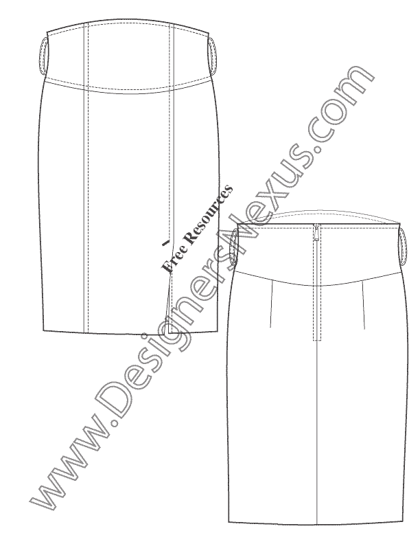 V48 High Waist Skirt Flats Technical Drawing for Fashion Free