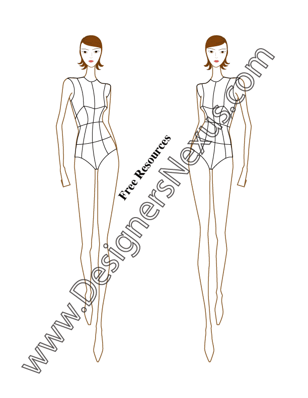 Walking Pose V49 Free Fashion Croquis Template - Designers Nexus