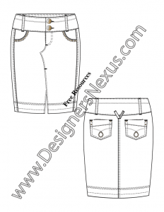 050- illustrator fashion design flat sketch template pencil skirt