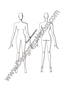051- front-back poses female fashion croqui template