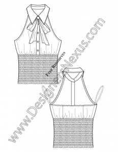 053- halter smocked blouse free flat fashion sketch