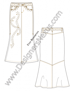 053- stud detail maxi skirt flat fashion sketch template