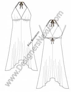 054- handkerchief hem halter dress flat fashion sketch dress template