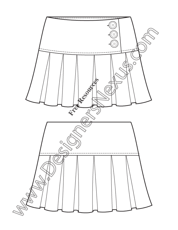 V54 Short Pleated Skirt Illustrator Flat Fashion Sketch Template ...