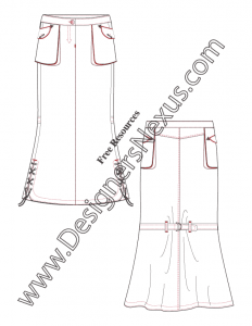 055- illustrator fashion flat sketch template maxi skirt lace-up hem