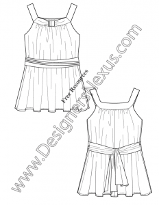056- sash-waist top illustrator flat fashion sketch