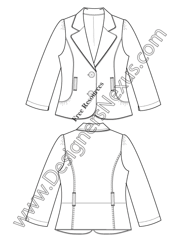 058- notched collar blazer illustrator flat fashion sketch