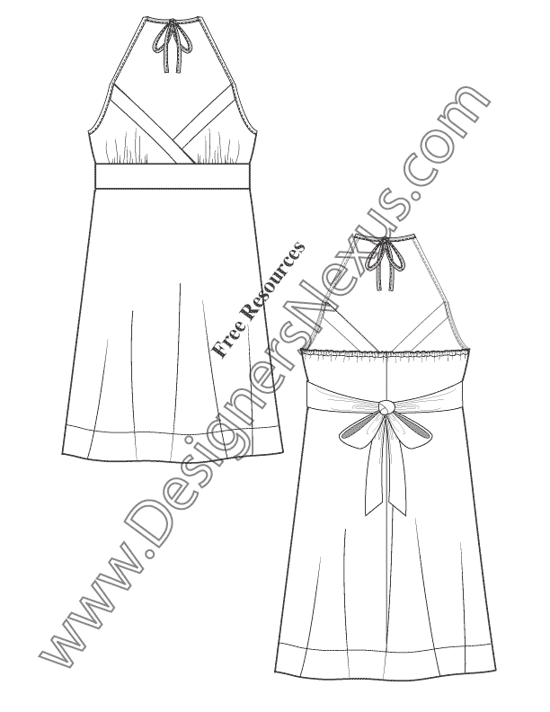 059- surplice halter dress illustrator flat fashion sketch template