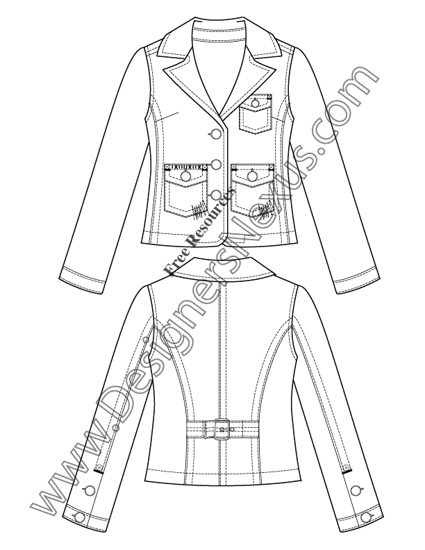 061- patch pocket blazer flat fashion sketch template