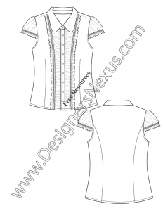 063- ruffle trim blouse flat fashion sketch illustrator free