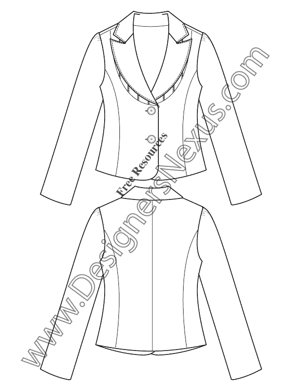 064- pintuck bib blazer illustrator fashion flat sketch template