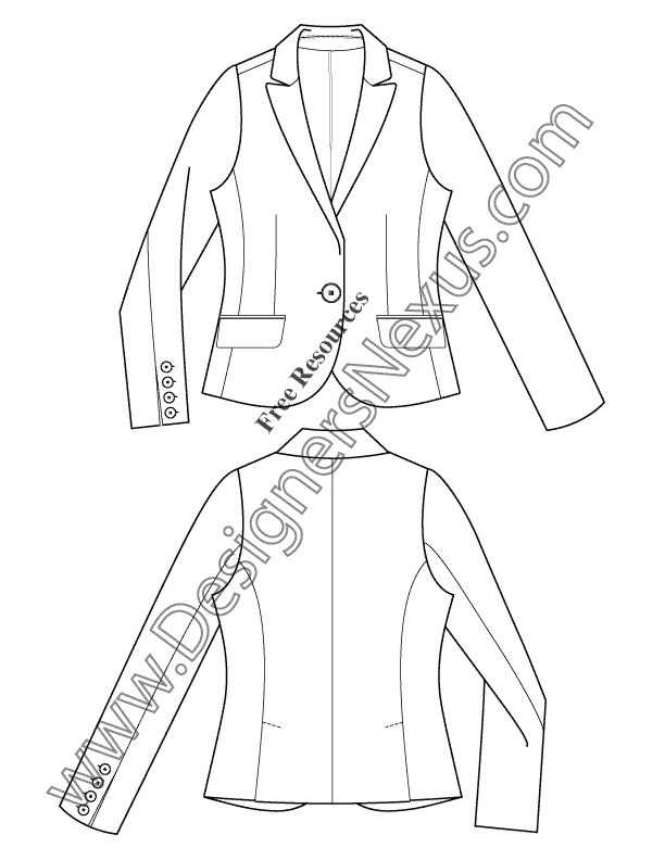 068- classic blazer fashion flat sketches illustrator