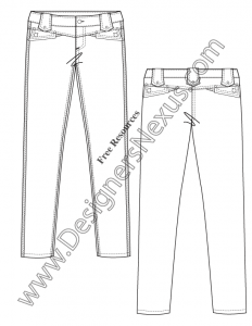 069- flat fashion sketch skinny jeans pants sketch