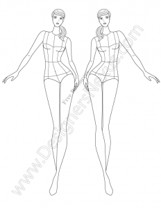 V77 Front View Walking Fashion Figure Template