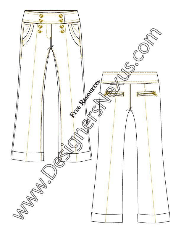 094- sailor waistband pants flat fashion sketch
