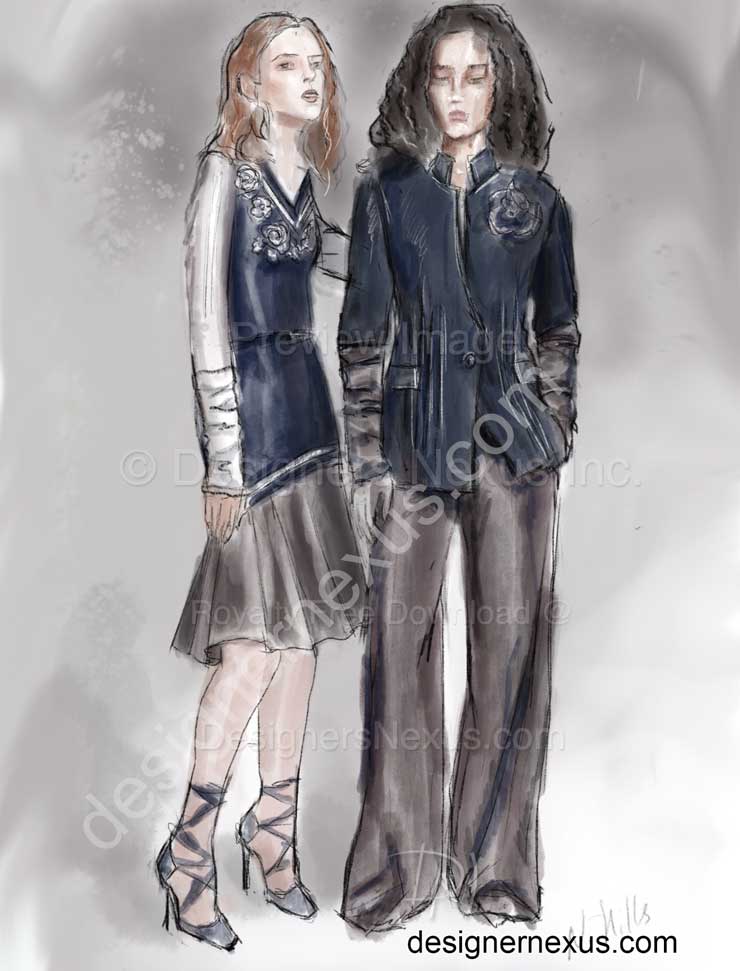 Fashion Illustration 067. Freehand fashion sketches of back to school garment designs