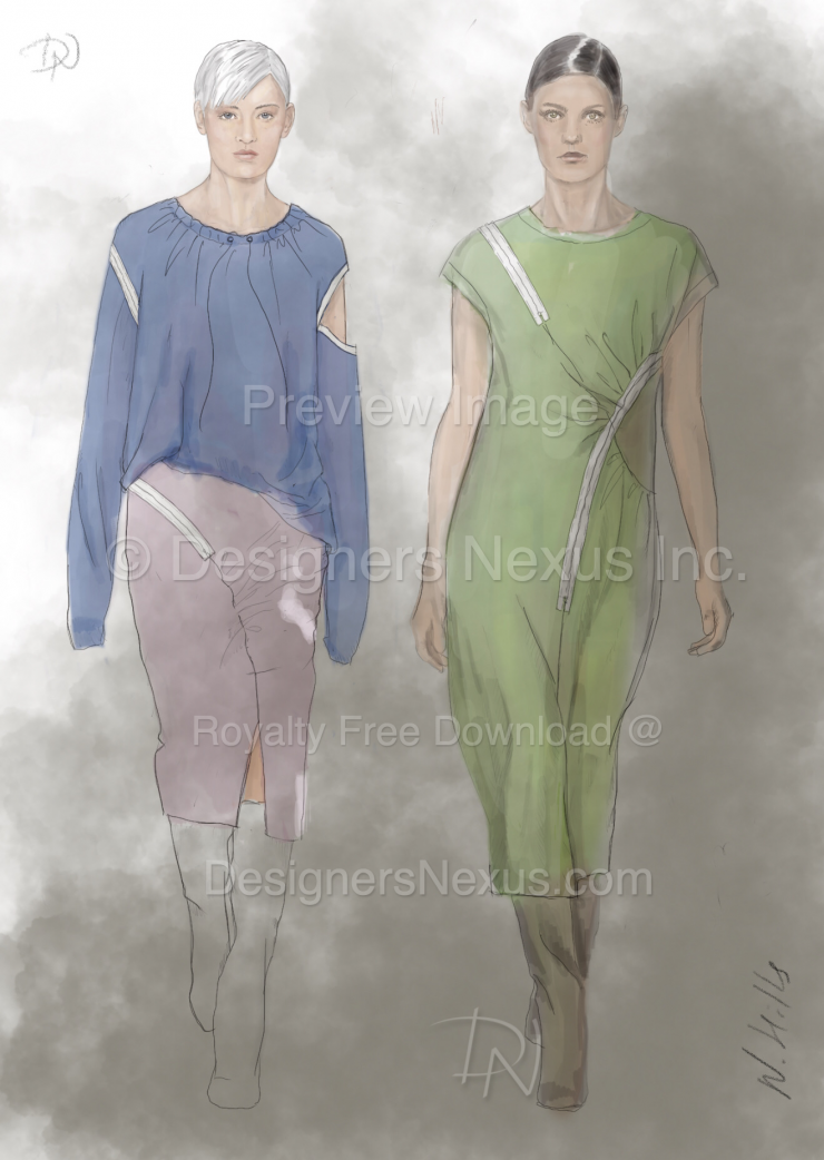 Fashion Sketches -072, Zippers and Gathers group