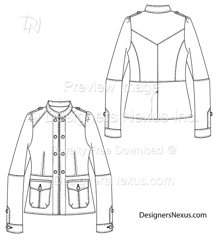 Flat Fashion Sketches: Blazer Template 017 - Designers Nexus