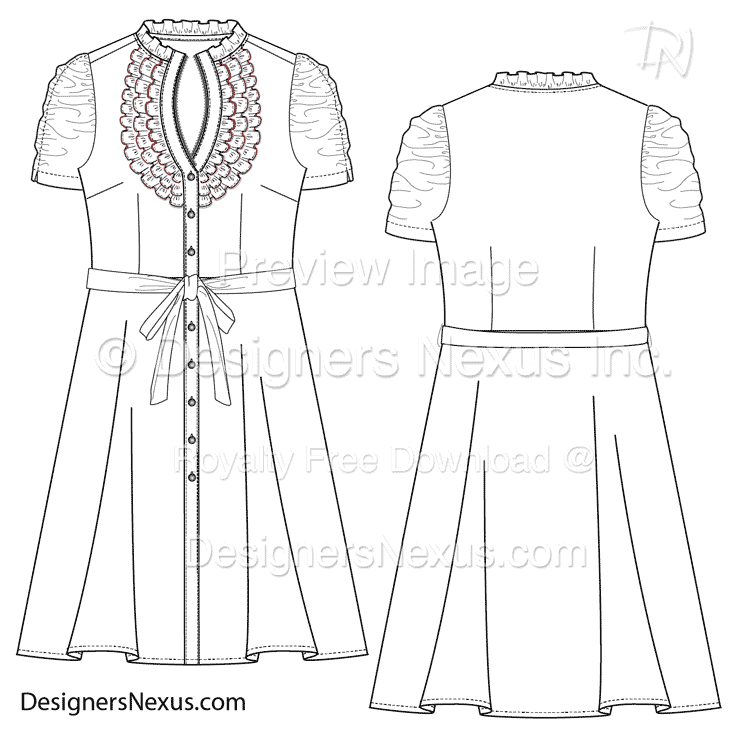 Maxi Dress Flat Sketch Front Back Stock Vector (Royalty Free) 1715674777 |  Shutterstock