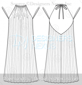 Accordion Pleated Dress Fashion Sketch 044 Download preview image