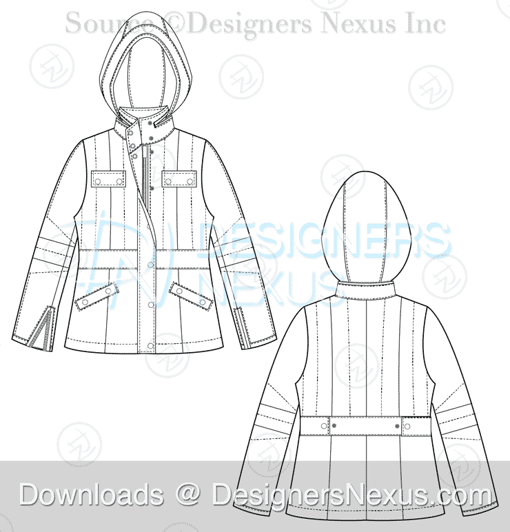 Long sleeve Hoodie Sweat jacket with zipper overall technical fashion flat  sketch template front and back views Vector illustration Flat drawing  Stock Vector Image  Art  Alamy