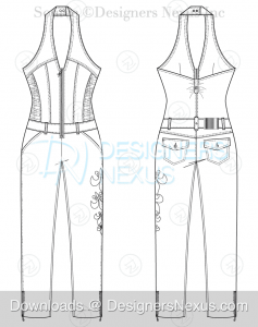 Women's jumpsuit fashion sketch preview image