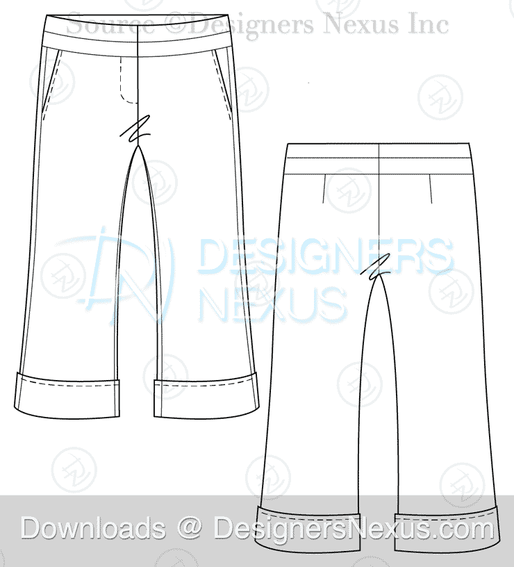 Lether Slouchy pants fashion flat technical drawing template. Balloon Jeans  Denim pants medium waist, owersize, pockets, women, men, unisex, front,  side, back view, white, CAD mockup. Stock Vector | Adobe Stock