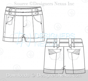 Pockets Pack Fashion Design Template Flat Sketch Technical Drawing  Illustrator Ai. PDF Vector Instant Download File 